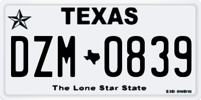 TX license plate DZM0839