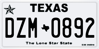 TX license plate DZM0892