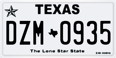 TX license plate DZM0935