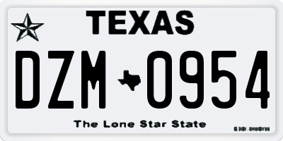 TX license plate DZM0954