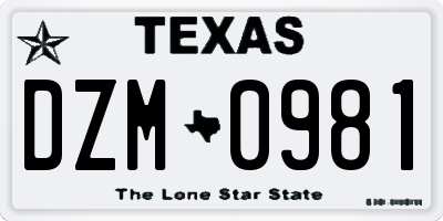 TX license plate DZM0981