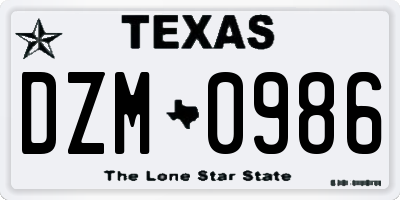 TX license plate DZM0986