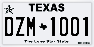 TX license plate DZM1001