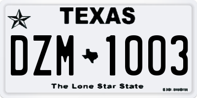 TX license plate DZM1003