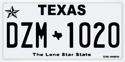 TX license plate DZM1020