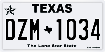 TX license plate DZM1034