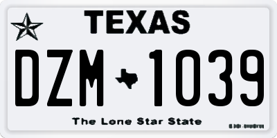 TX license plate DZM1039