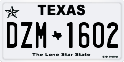 TX license plate DZM1602