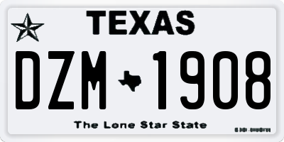TX license plate DZM1908