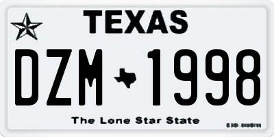 TX license plate DZM1998