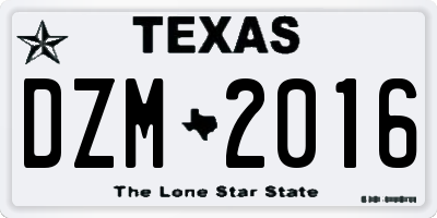TX license plate DZM2016