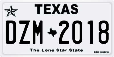 TX license plate DZM2018