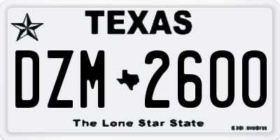 TX license plate DZM2600