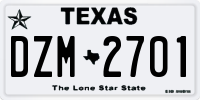TX license plate DZM2701