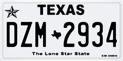 TX license plate DZM2934