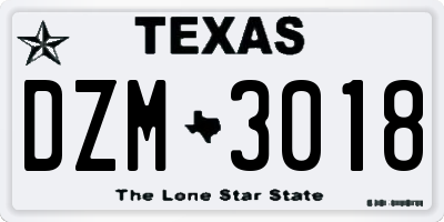 TX license plate DZM3018