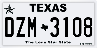 TX license plate DZM3108