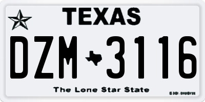 TX license plate DZM3116