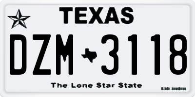 TX license plate DZM3118