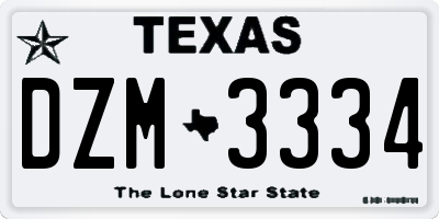 TX license plate DZM3334