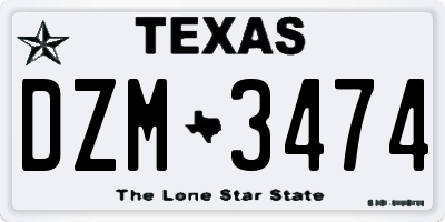 TX license plate DZM3474