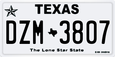 TX license plate DZM3807