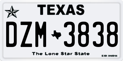 TX license plate DZM3838