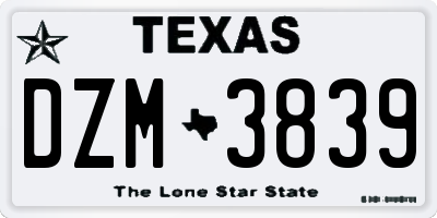 TX license plate DZM3839