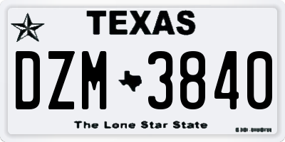 TX license plate DZM3840