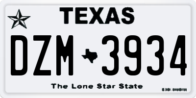 TX license plate DZM3934