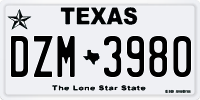 TX license plate DZM3980