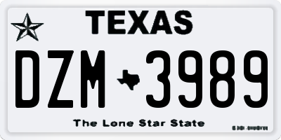 TX license plate DZM3989