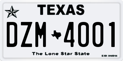 TX license plate DZM4001