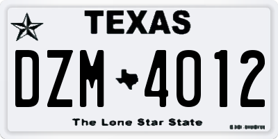 TX license plate DZM4012