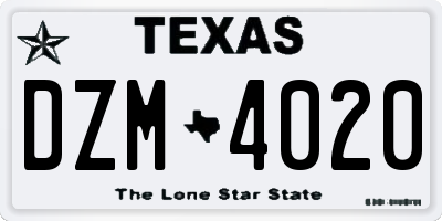 TX license plate DZM4020