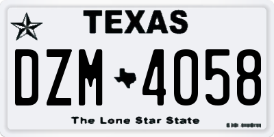 TX license plate DZM4058