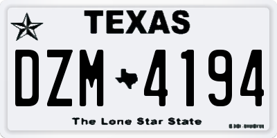 TX license plate DZM4194