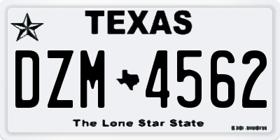 TX license plate DZM4562