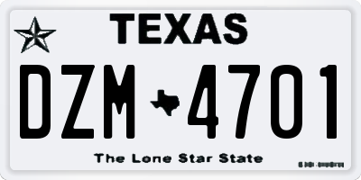 TX license plate DZM4701