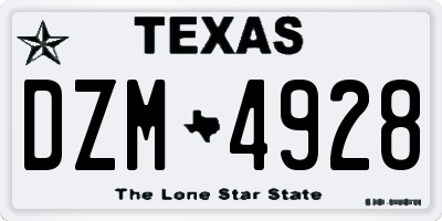 TX license plate DZM4928