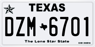 TX license plate DZM6701
