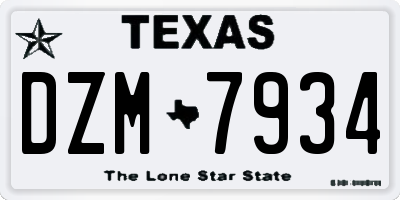 TX license plate DZM7934