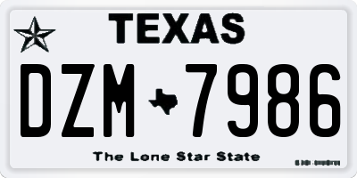 TX license plate DZM7986