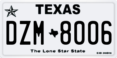 TX license plate DZM8006