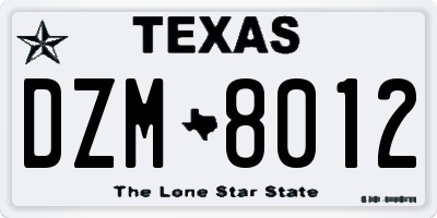 TX license plate DZM8012