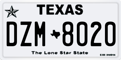 TX license plate DZM8020