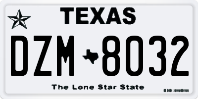 TX license plate DZM8032