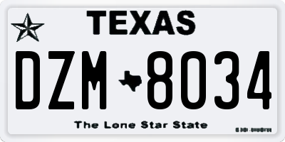 TX license plate DZM8034