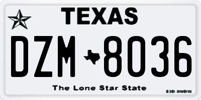 TX license plate DZM8036
