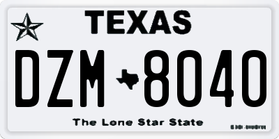 TX license plate DZM8040